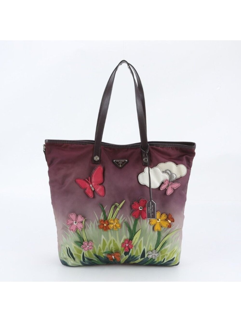 Prada Limited Garden City Applique Leather Nylon Tote Bag